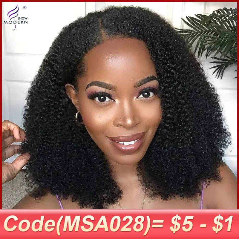 Afro Kinky Curly U Part Wigs for Women Peruvian Remy Human Hair Afro Kinky Curly V Part Wig 180% Densities 24 Inch Long Wig
