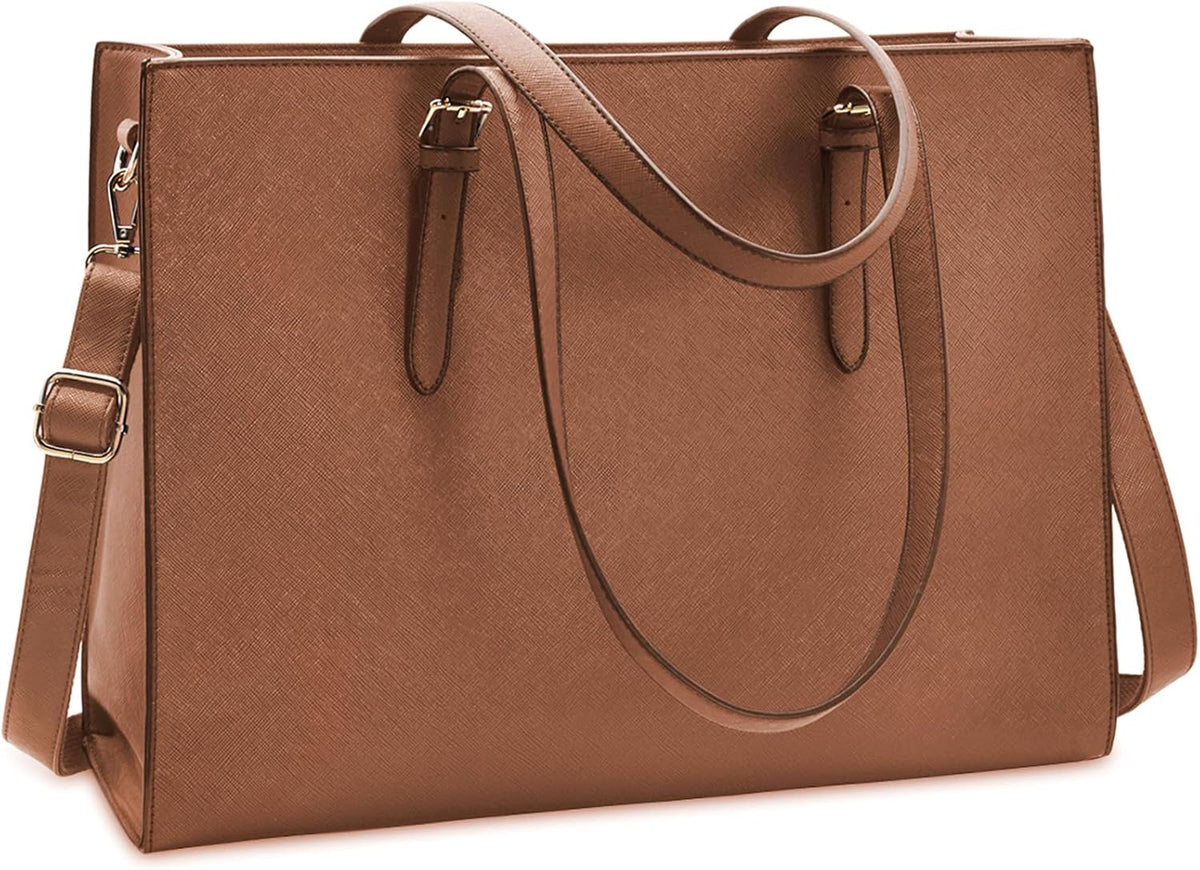 Laptop Bag for Women Waterproof Lightweight Leather 15.6 Inch Computer Tote Bag Business Office Briefcase Large Capacity Handbag Shoulder Bag Professional Office Work Bag Black
