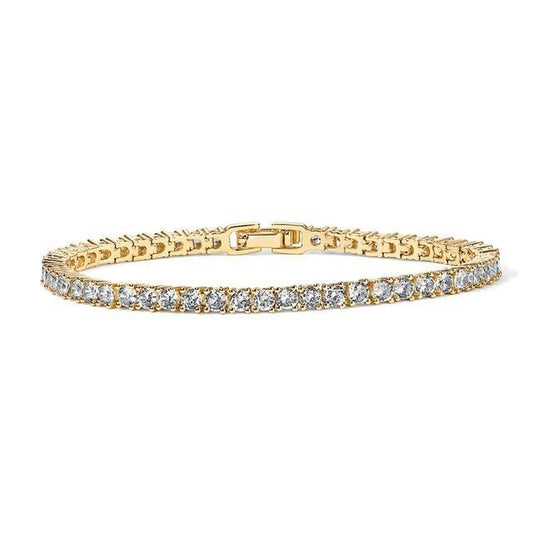 T＆S 14K Gold Plated Cubic Zirconia Classic Tennis Bracelet | Gold Bracelets for Women | 3Mm CZ, Size 7.5-8.2 Inch
