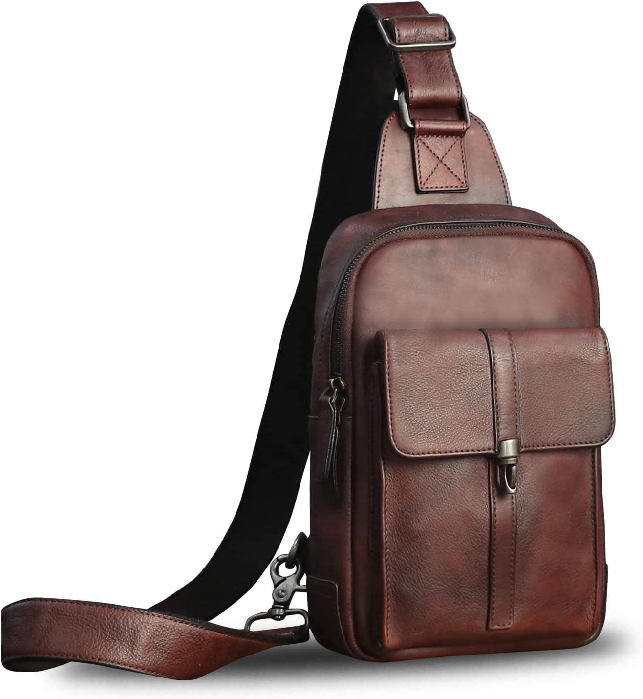 IVTG Genuine Leather Sling Bag Casual Shoulder Hiking Backpack Vintage Handmade Crossbody Bag Retro Chest Daypack (Navyblue)