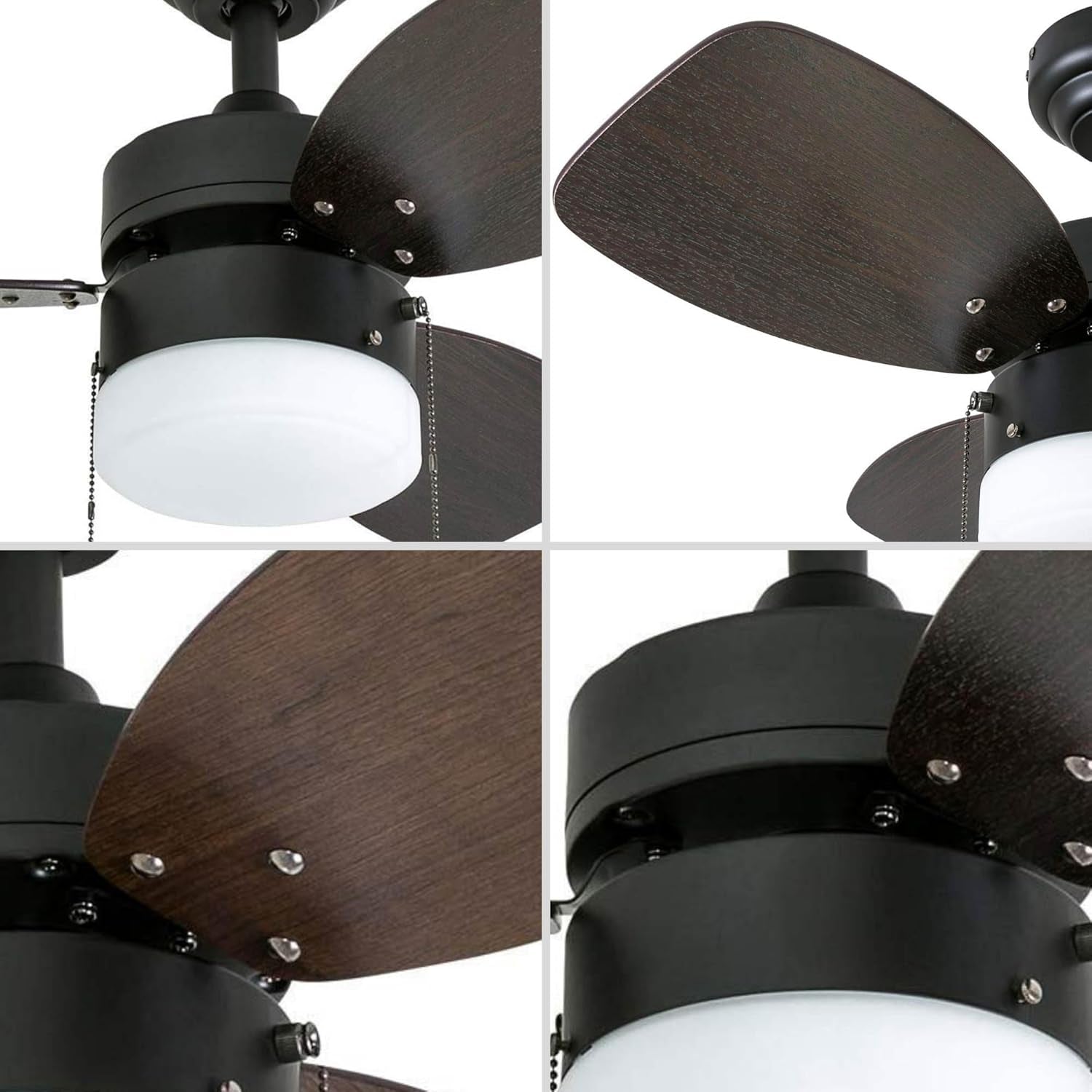 Honeywell Ceiling Fans Ocean Breeze Modern 30 Inch Ceiling Fan with Light, Pull Chain LED Indoor Fan with 3 Blades, Dark Brown Chestnut and Light Oak Blade Finish Options, Bronze (50602-01)