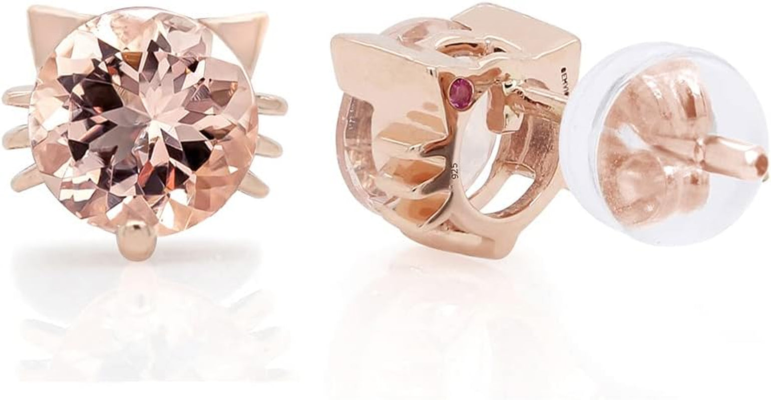 Collection 1 1/2 CT.T.W Blush round 6MM Peach Morganite Cat Stud Earrings in 14K Gold over Sterling Silver Gifts for Women Aniversary Wedding (1.50 Cttw) Valentine'S Day Gift for Her