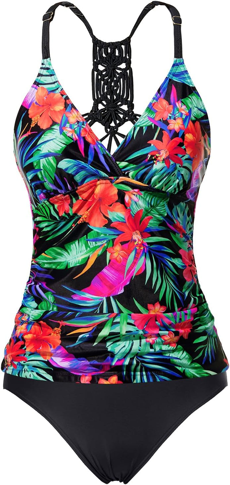 Holipick Tummy Control Two Piece Tankini Set Swimsuits for Women V Neck Tankini Top Bathing Suits with Swim Bottom