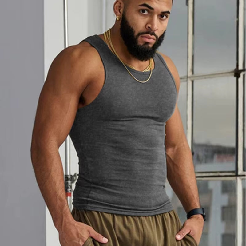 Summer Men'S Sports Clothing Casual Vest Fashion round Neck Quick Dry Tank Top Male Outdoor Gym Fitness Sleeveless Base Shirt