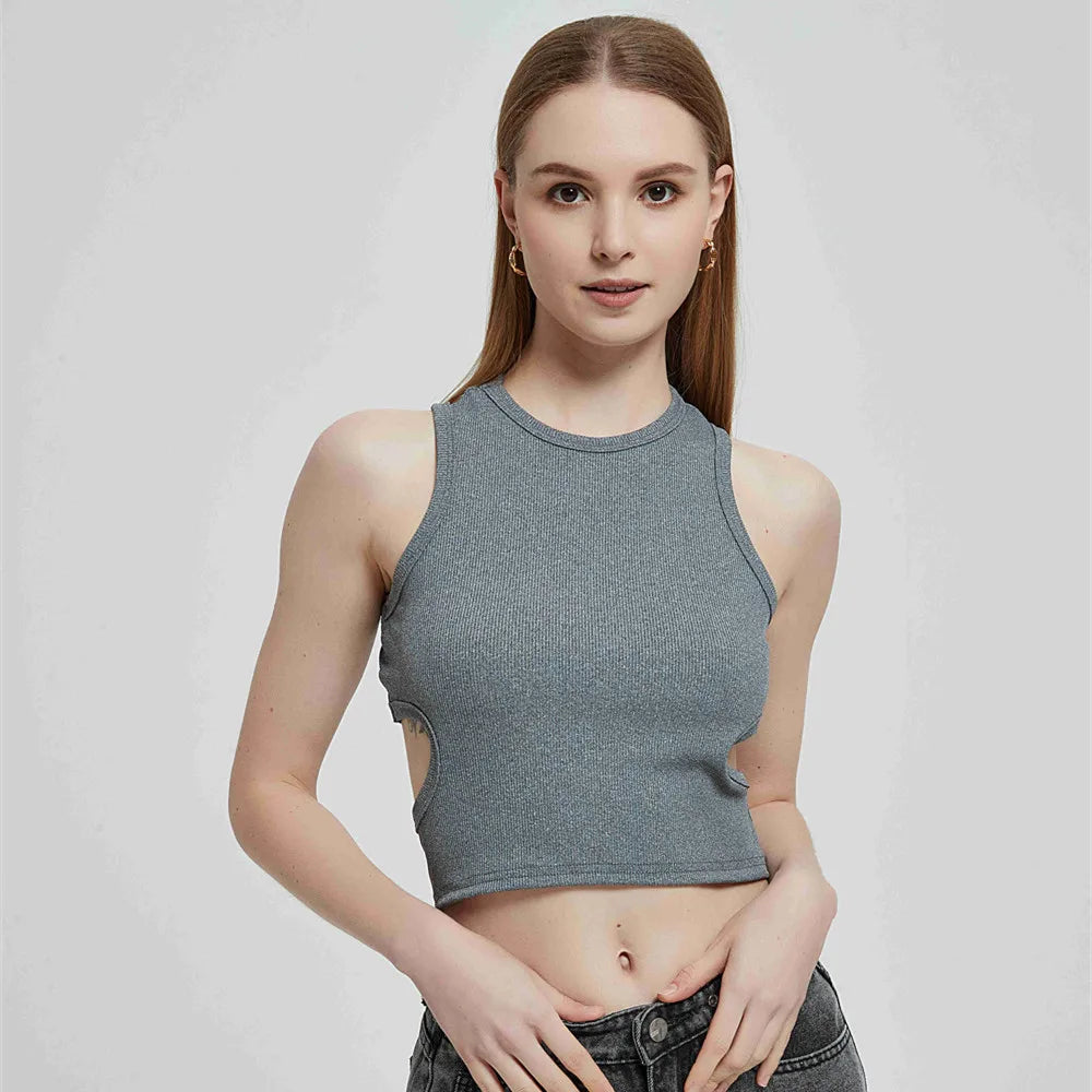 Vest Top Women'S Y2K Tank Top Ribbed Knitted Tops Mujer Neck Summer Woman Shirts Tank Top Women Tank Tops Brown Casual Shirts