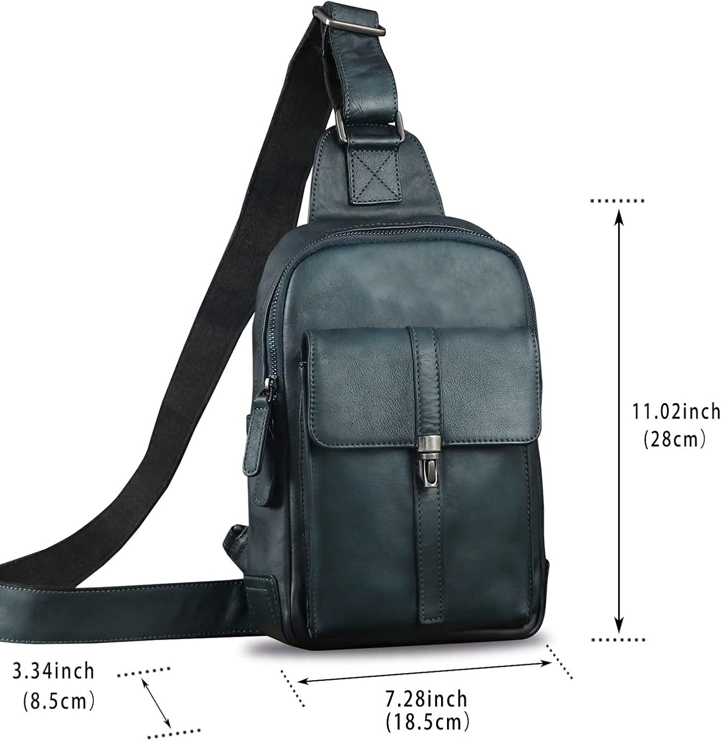 IVTG Genuine Leather Sling Bag Casual Shoulder Hiking Backpack Vintage Handmade Crossbody Bag Retro Chest Daypack (Navyblue)