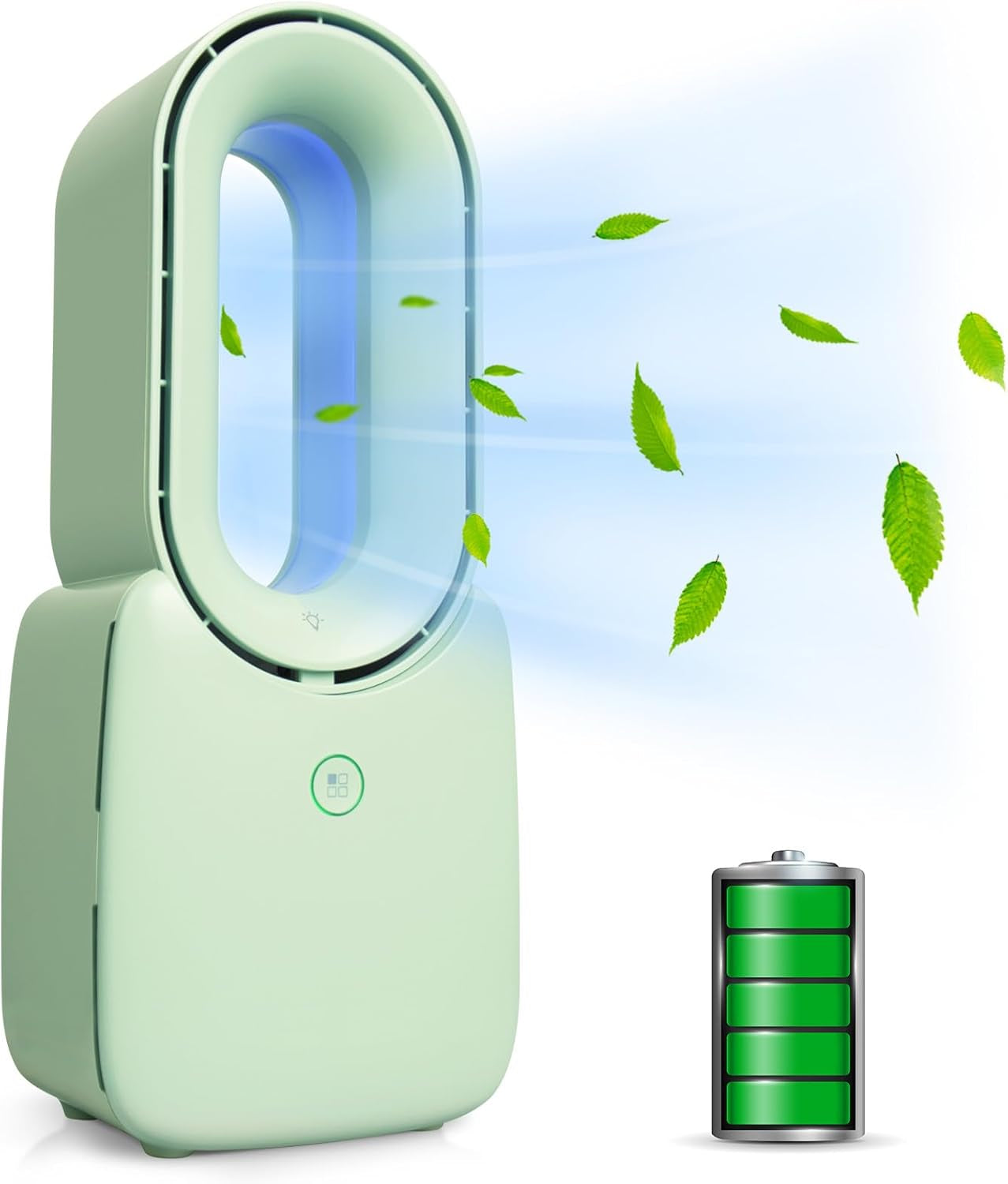 CONBOLA Small Tower Fan, 11.8 Inch Personal Portable Fan Rechargeable, USB Quiet Bladeless Desk Fan with 3 Speeds, Battery Operated Fan with Decorative LED for Office Bedroom Outdoor Table Home(Pink)