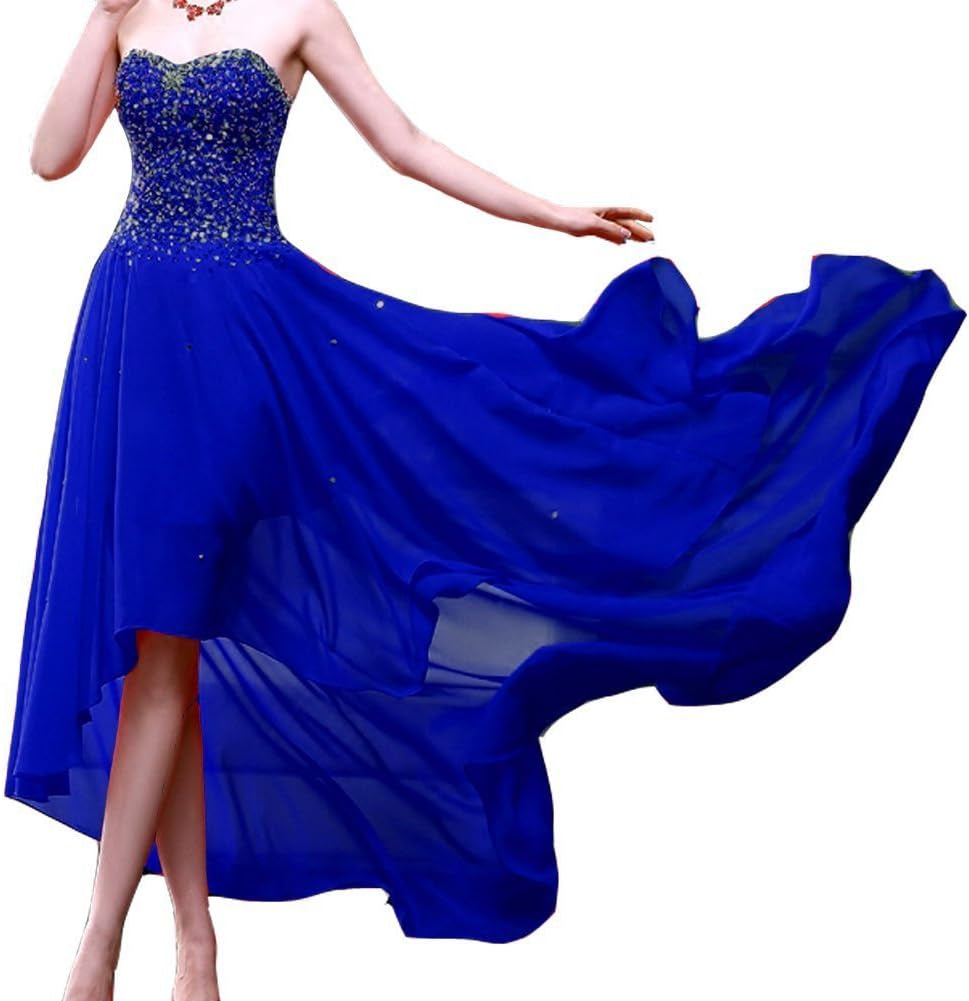 Kivary Women'S Beaded High Low Chiffon Formal Prom Dresses Evening Gowns Sweetheart