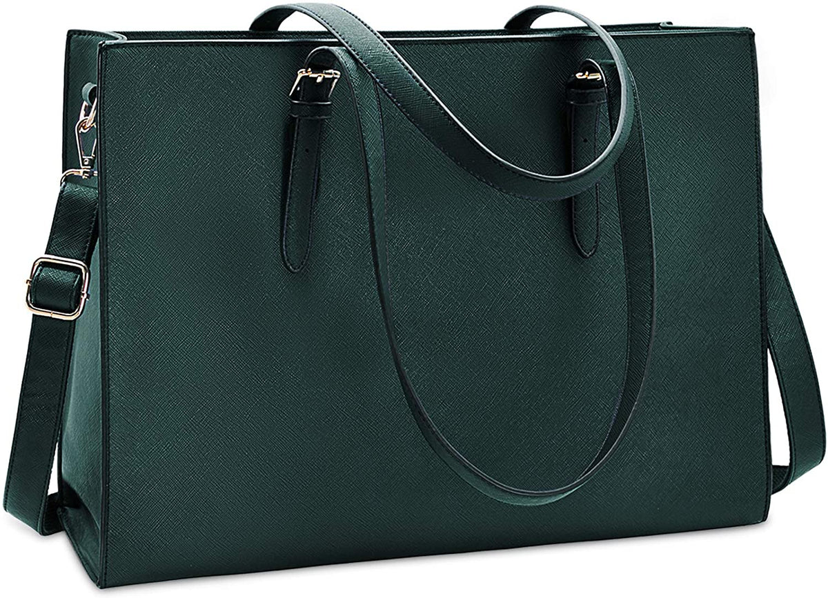 Laptop Bag for Women Waterproof Lightweight Leather 15.6 Inch Computer Tote Bag Business Office Briefcase Large Capacity Handbag Shoulder Bag Professional Office Work Bag Black
