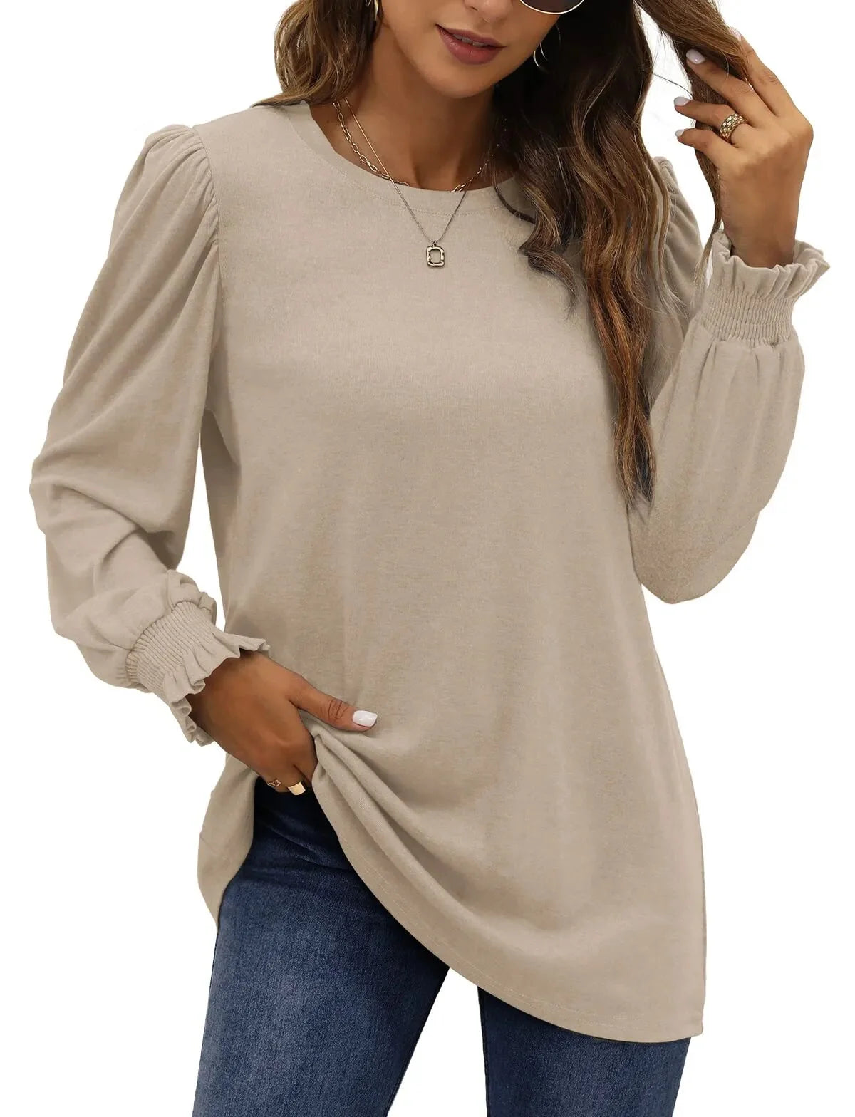 Blouses for Women Dressy Puff Sleeve Tunic Tops Casual Fall Shirts