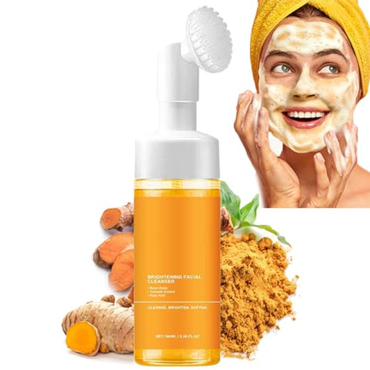 Turmeric Foaming Face Wash with Brush - Deep Cleansing & Exfoliating Cleanser for All Skin Types - Moisturizing Formula for Radiant Skin