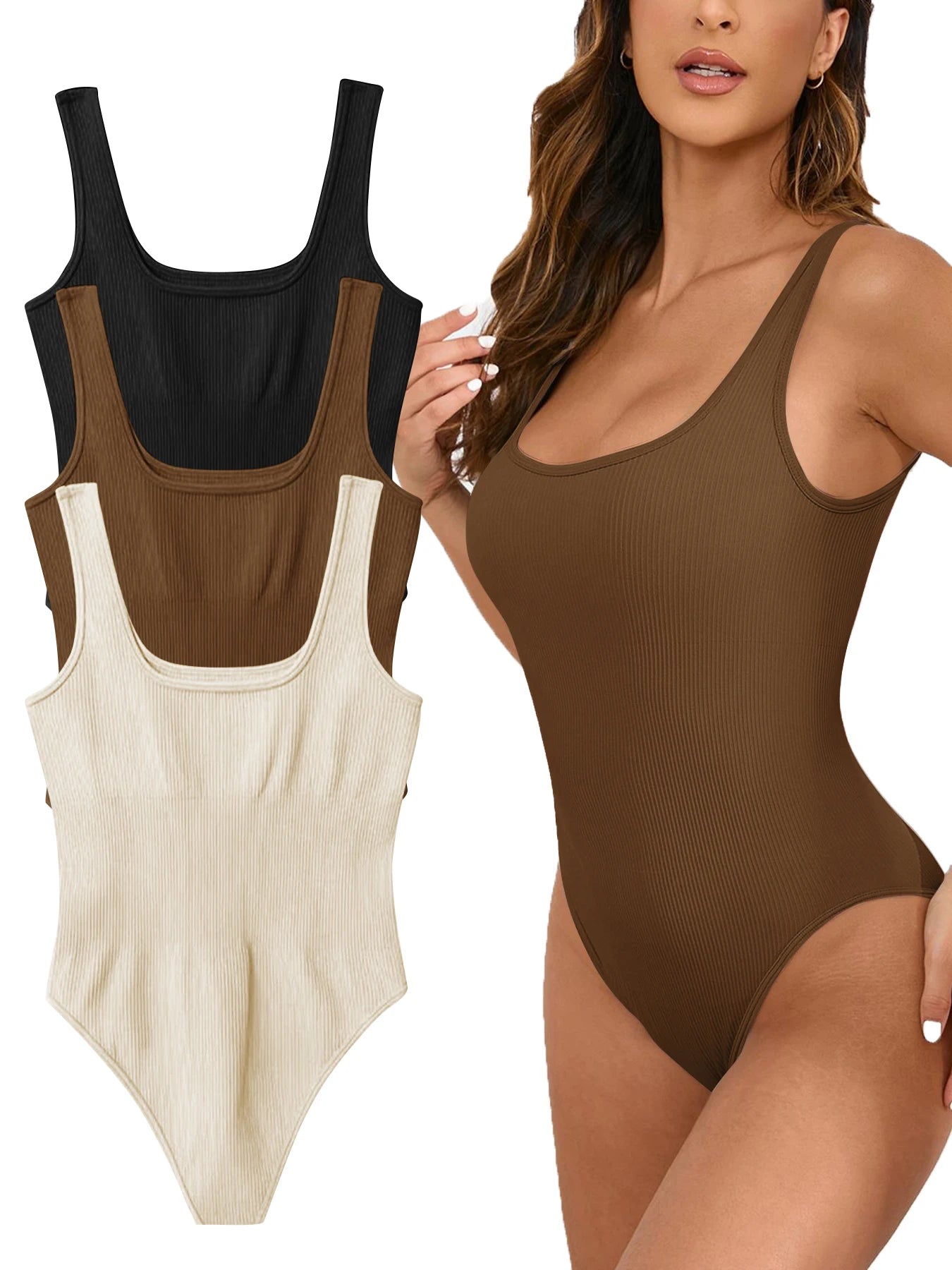Women'S Solid Backless Sports Bodysuit, Sporty Casual Sleeveless Square Neck Bodysuit for Yoga Gym Workout, Ladies Sportswear