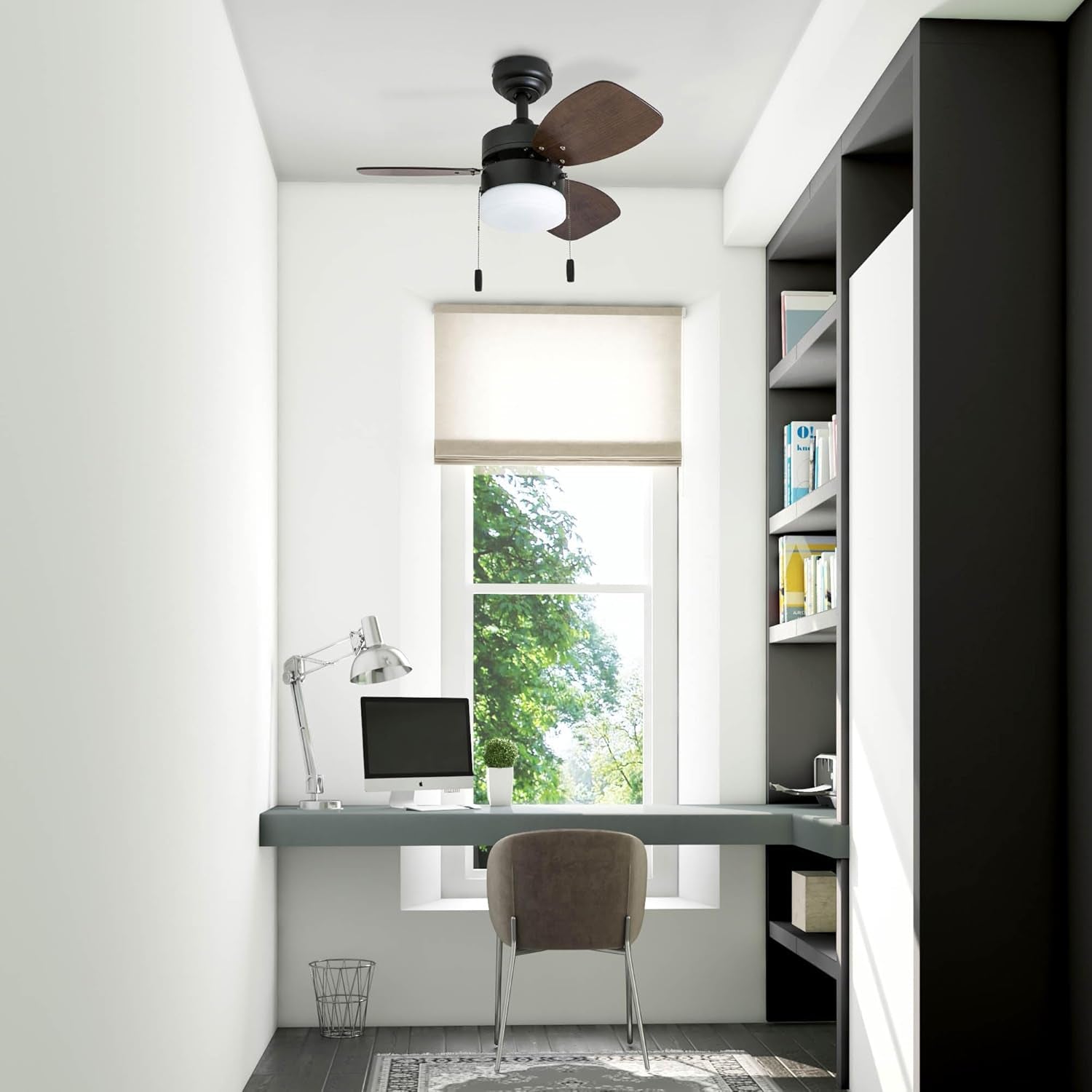 Honeywell Ceiling Fans Ocean Breeze Modern 30 Inch Ceiling Fan with Light, Pull Chain LED Indoor Fan with 3 Blades, Dark Brown Chestnut and Light Oak Blade Finish Options, Bronze (50602-01)