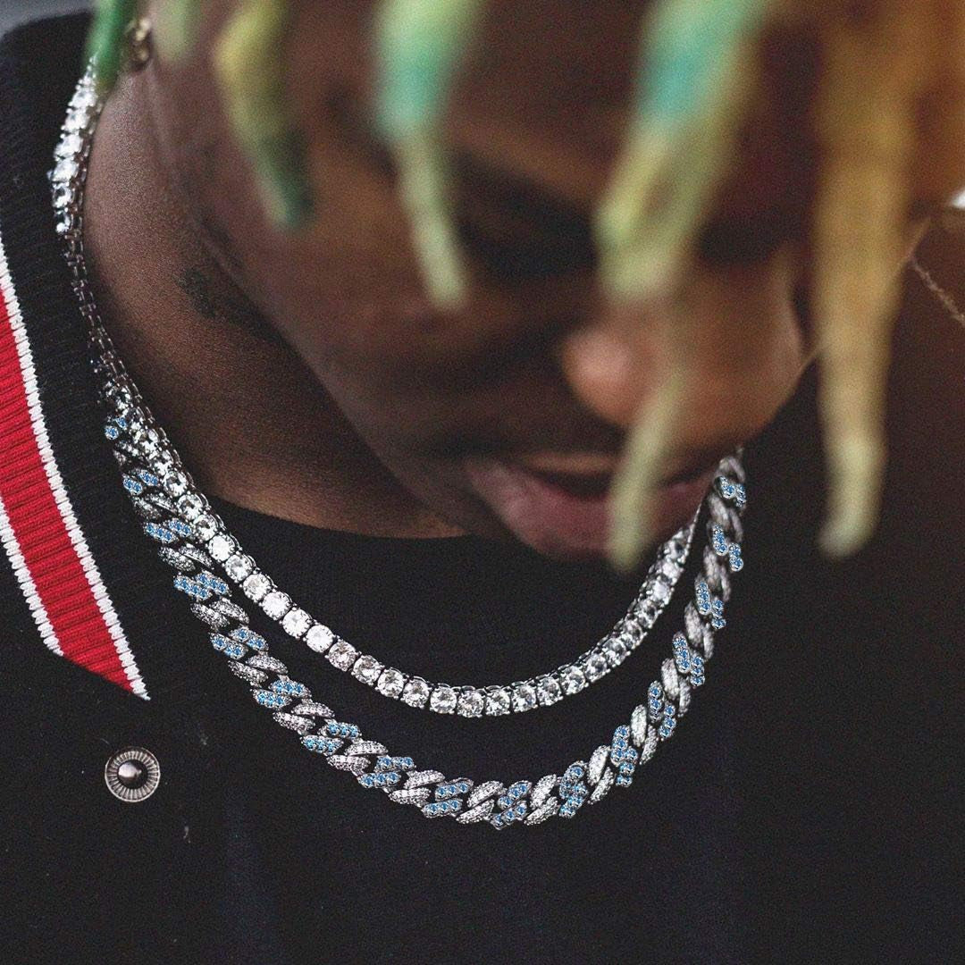 9Mm Miami Cuban Link Necklace Chain 6 Times 14K Gold Plated Iced Out Dupre Cuban Link Colorful Sparkle Shiny Cuban Link Diamonds Chains Choker for Women Men