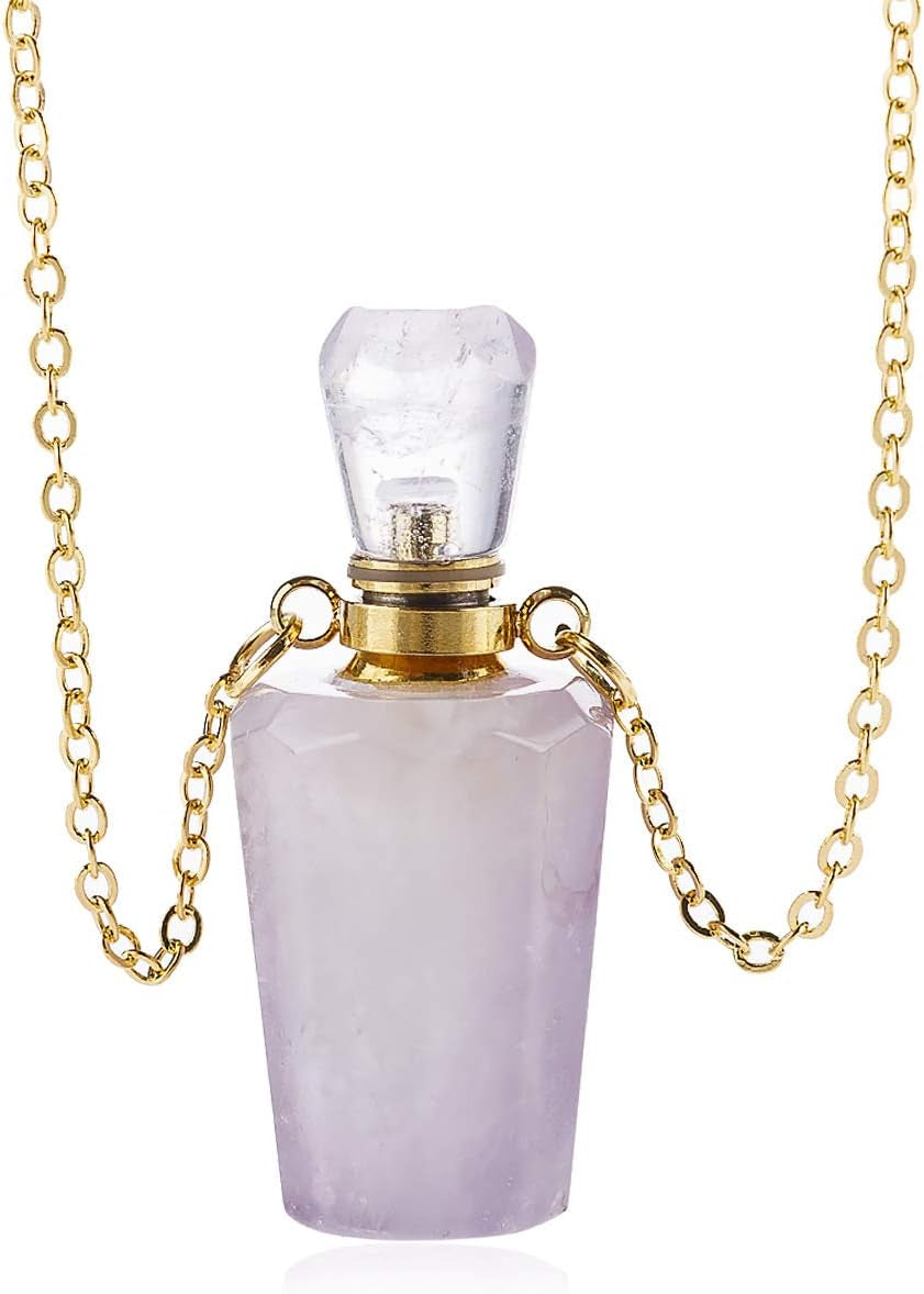 Gemstone Crystal Perfume Bottle Diffuser Necklace - Stylish Aromatherapy Essential Oil Locket Pendant for Travel and Fragrance