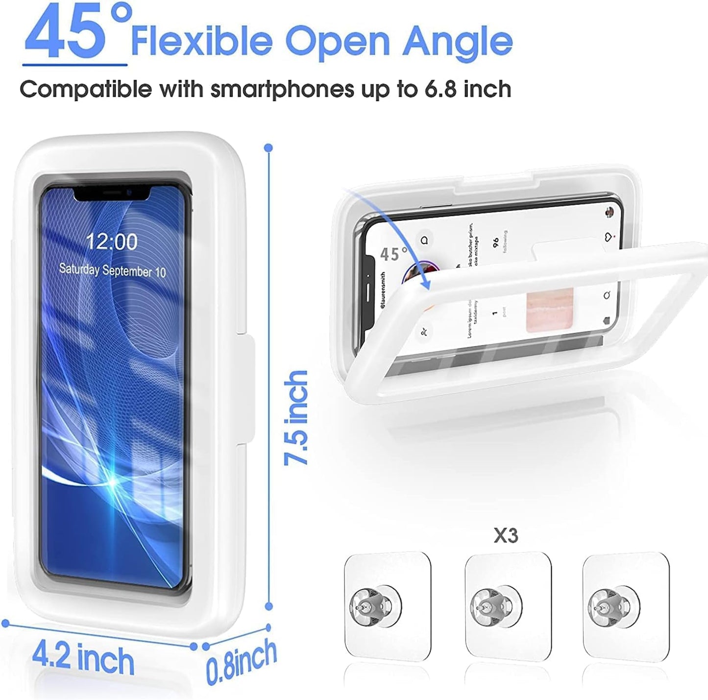 Shower Phone Holder Waterproof, 480° Rotatable Adjustable Bathroom Wall Phone Mount Stand, Anti-Fog High Sensitivity Iphone Case, anti Fog Case Bathroom Accessories for 4-7'' Cellphones