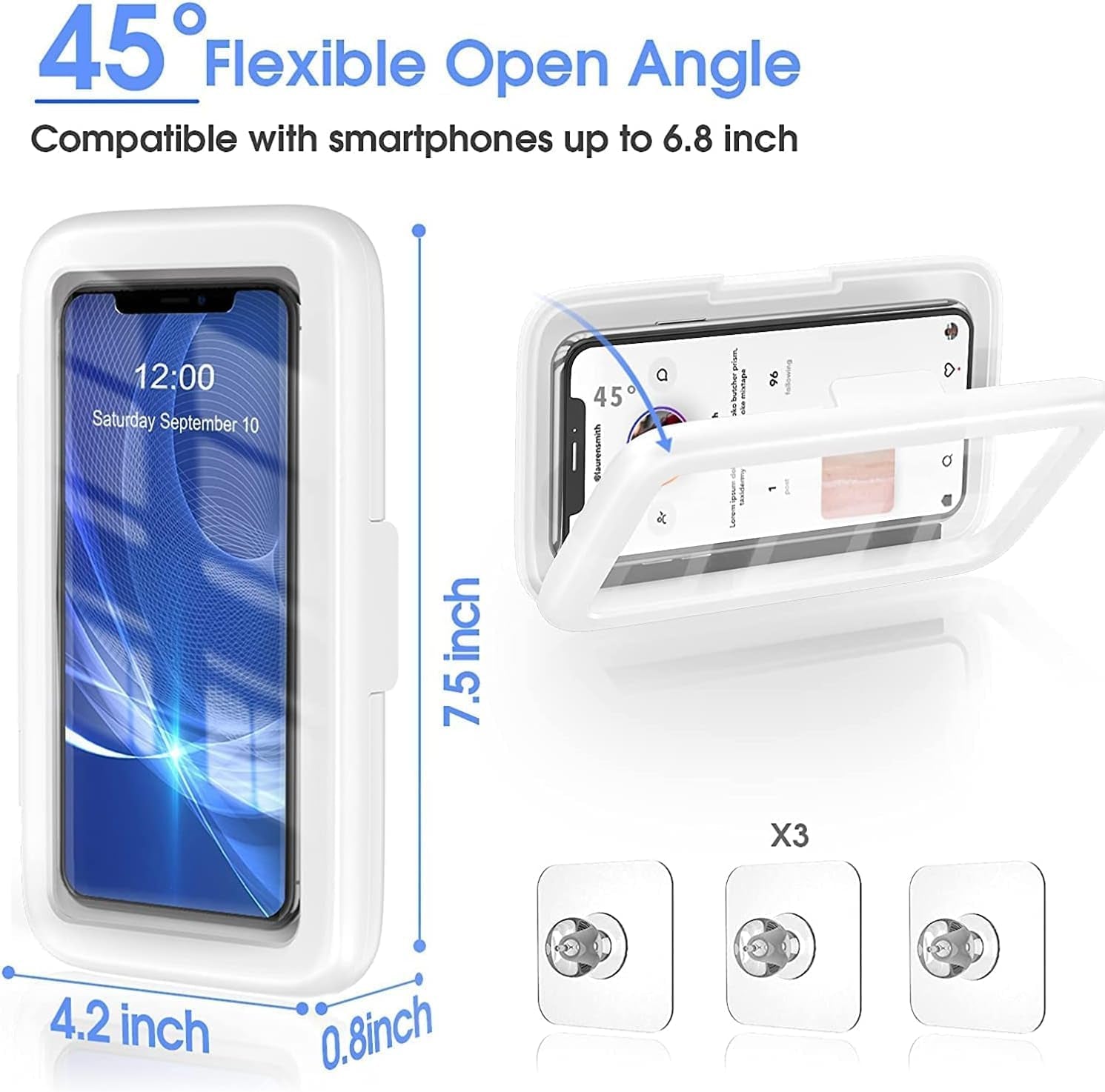 Shower Phone Holder Waterproof, 480° Rotatable Adjustable Bathroom Wall Phone Mount Stand, Anti-Fog High Sensitivity Iphone Case, anti Fog Case Bathroom Accessories for 4-7'' Cellphones