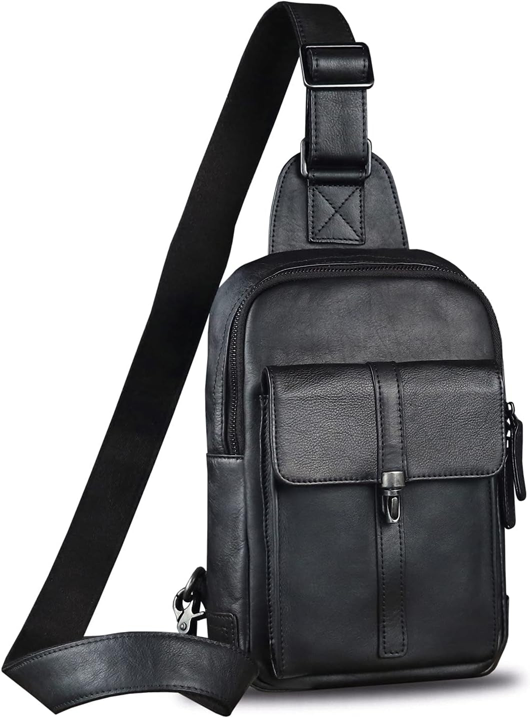 IVTG Genuine Leather Sling Bag Casual Shoulder Hiking Backpack Vintage Handmade Crossbody Bag Retro Chest Daypack (Navyblue)