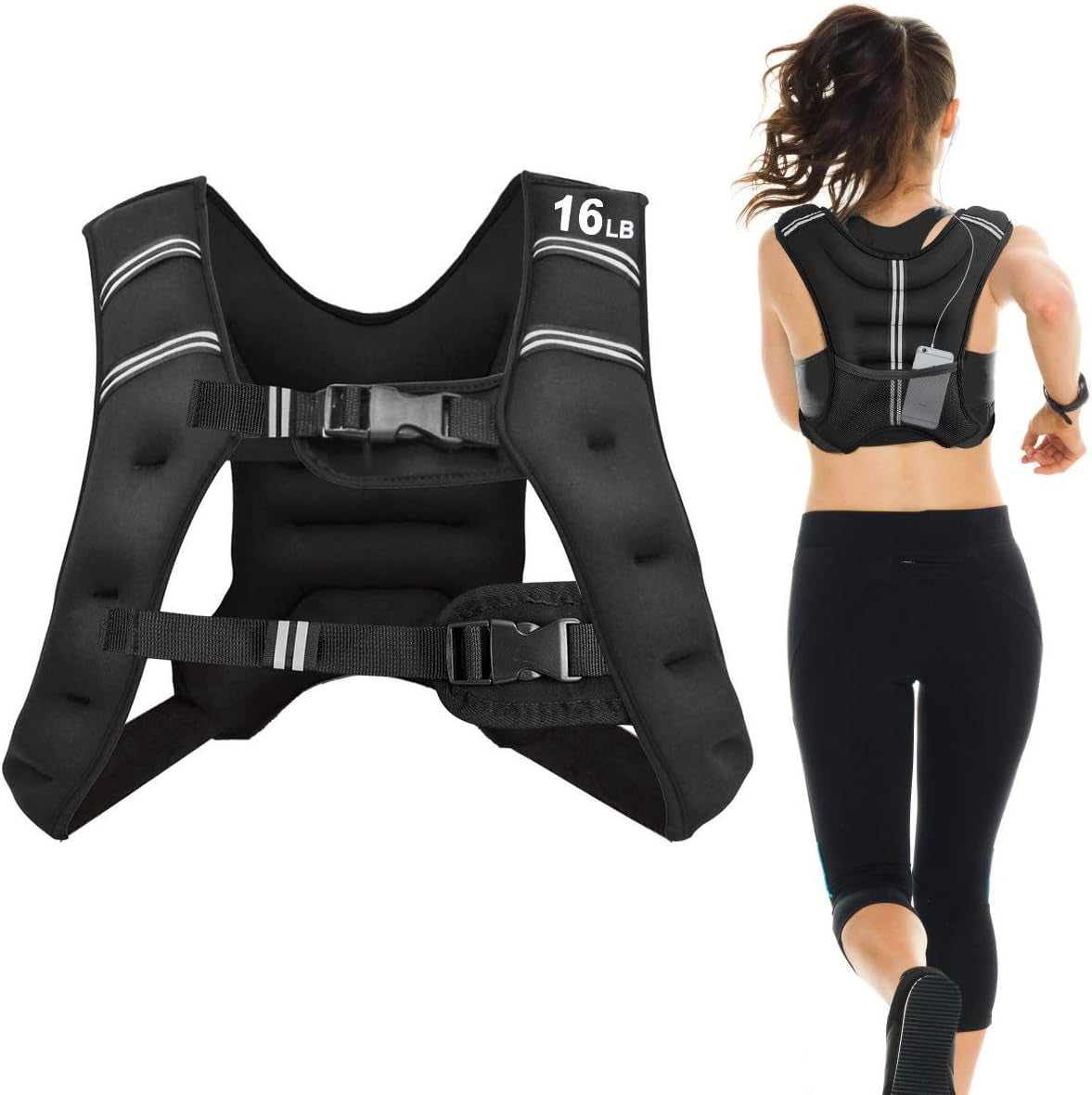 BUN DEM Weighted Vest – Adjustable 12lb to 30lb Enhanced Fitness, Strength Training, and Running - Reflective Stripe for Safety - Ideal for Men, Women, and Kids