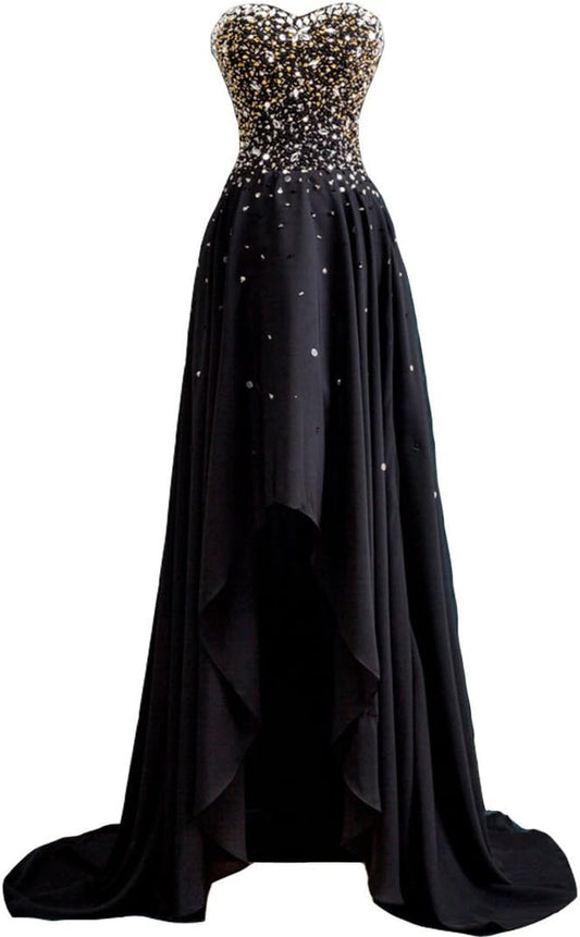 Kivary Women'S Beaded High Low Chiffon Formal Prom Dresses Evening Gowns Sweetheart