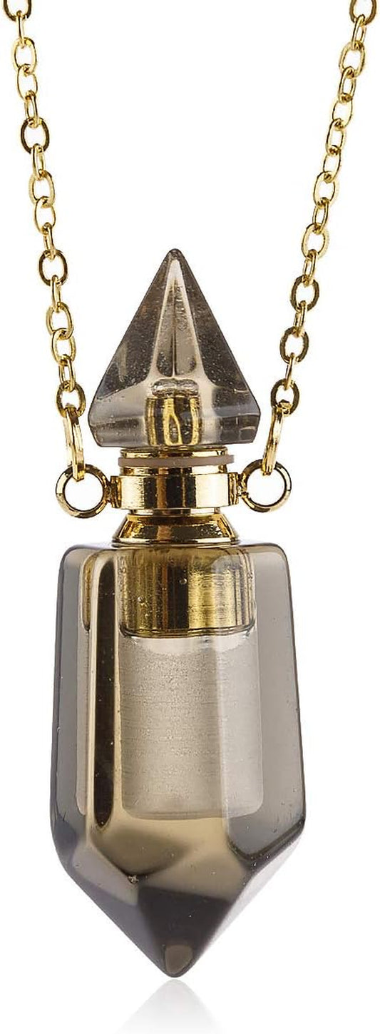 Gemstone Crystal Perfume Bottle Diffuser Necklace - Stylish Aromatherapy Essential Oil Locket Pendant for Travel and Fragrance