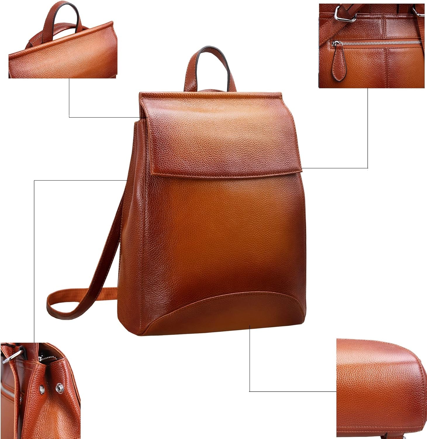 HESHE Genuine Leather Backpack Purse Convertible Womens Backpack Lightweight Work Bag Ladies Backpack(Sorrel)